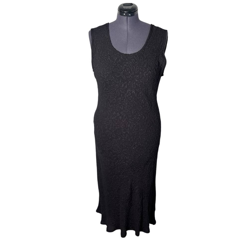 URU Kristine St Rrik Black Textured 100% Silk Tank Midi Dress Whimsigoth OSFM